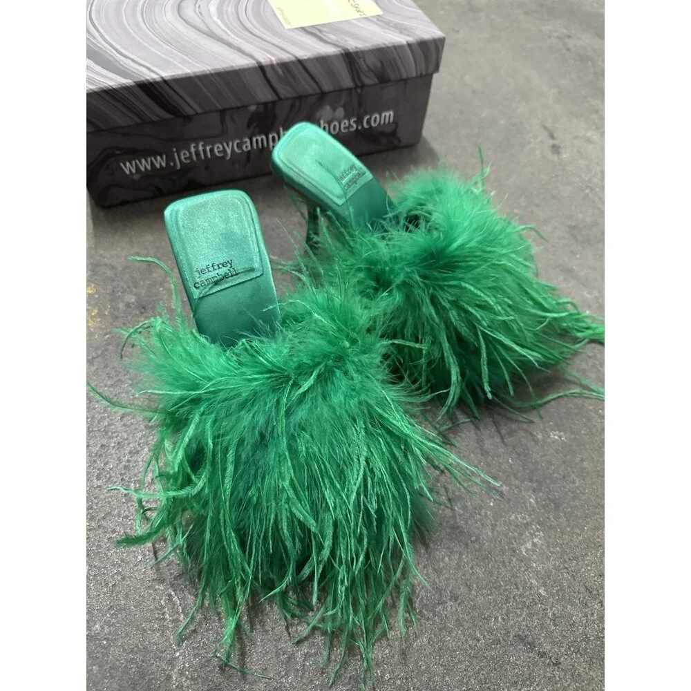 Jeffrey Campbell Chauffeur Feather Mule Heels Bright Green - Picture 4 of 7